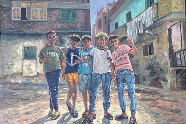 أطفال منطقة الحطّابة بالقاهرة ألهموا صاحب المعرض رسمهم (الشرق الأوسط)