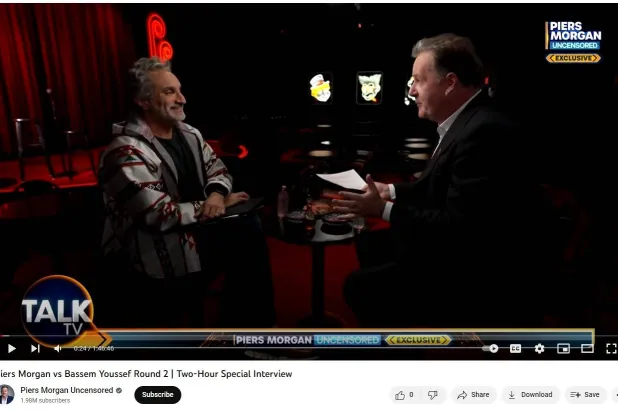 باسم يوسف مع الإعلامي البريطاني بيرس مورغان (من فيديو المقابلة)