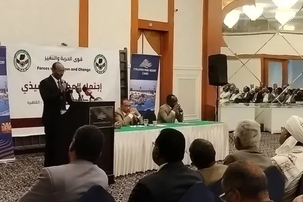 Kahire'deki Sudan toplantılarının kapanış oturumundan bir kare (ÖDBG koalisyonunun resmi sayfası)