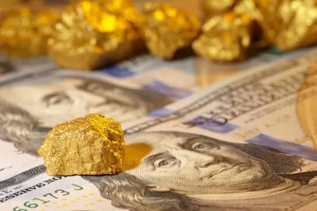 قطع ذهبية على أوراق نقدية من الدولار (رويترز)