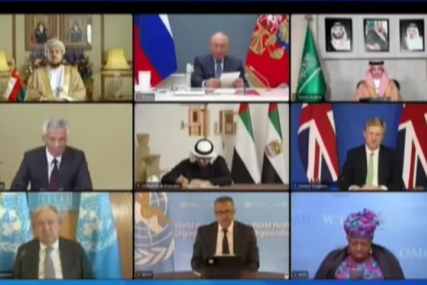 جانب من القمة الافتراضية لقادة العشرين بمشاركة وزير المالية السعودي محمد الجدعان (الشرق الأوسط)