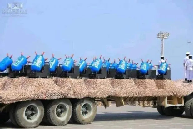 Houthis showcasing their naval mines in front of the global media during a military parade in Sanaa (X)