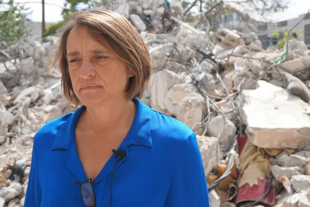 اقوام متحدہ کی انسانی ہمدردی کی کوآرڈینیٹر لین ہیسٹنگز (ایکس پلیٹ فارم پر ان کے اکاؤنٹ سے لی گئی تصویر)