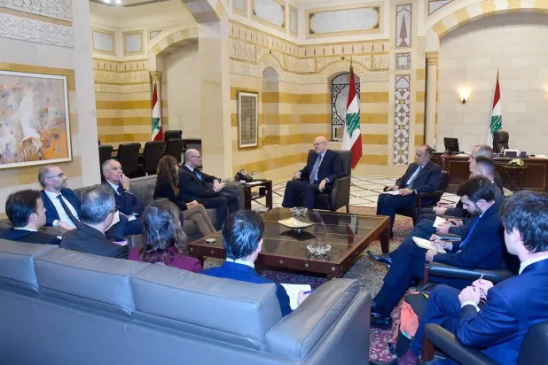Lebanese Caretaker Prime Minister Najib Mikati holding meeting with the French delegation (Dalati and Nohra)