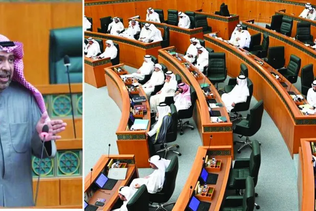 شیخ احمد الفہد اور کل کے اجلاس میں قومی اسمبلی کا سکرین شاٹ، جہاں جاسوسی کے آلات کی اسمگلنگ کے معاملے کا انکشاف کیا گیا (الشرق الاوسط)