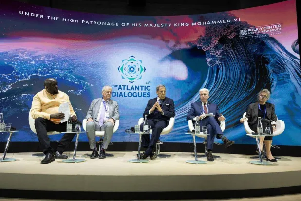 من جلسة «التغير التكنولوجي من أجل انتقال مستدام» ضمن «حوارات الأطلسية» بمراكش (الجهة المنظمة)