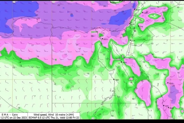 نشاط الرياح من الإحساس ببرودة الطقس في مصر (هيئة الأرصاد الجوية المصرية)