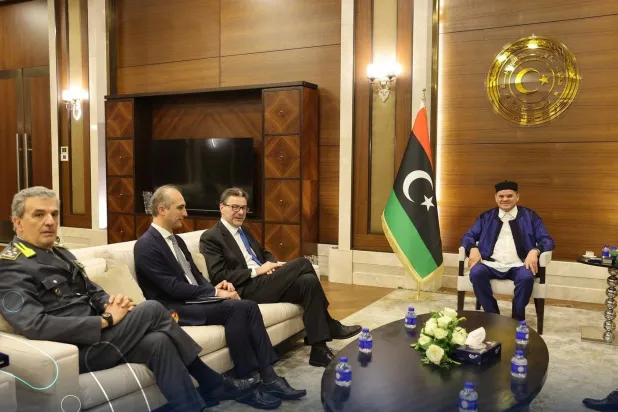 Head of Libya’s Government of National Unity (GNU) Abdulhamid al-Dbeibah meets with an Italian delegation. (GNU)