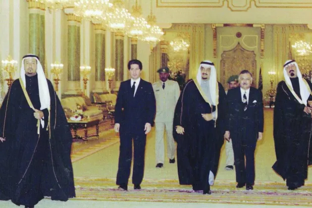 King Fahd and Crown Prince, Prince Abdullah, welcoming Lebanese President Amin Gemayel and Lebanese Prime Minister Shafiq Al-Wazzan. - File Photo