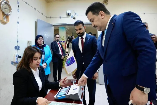 Iraqi Prime Minister Mohammed Shia Al-Sudani casts his vote in Baghdad during the provincial council elections. (Prime Minister's office)