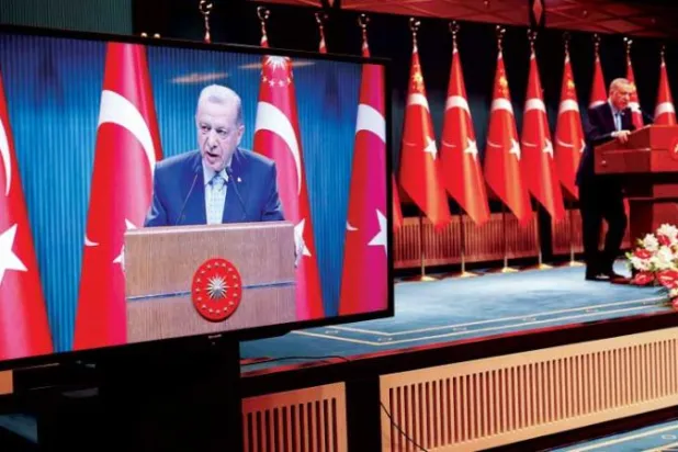 الرئيس التركي لدى إلقائه كلمة أمام حكومته بأنقرة في 26 ديسمبر 2022 (أ.ف.ب)