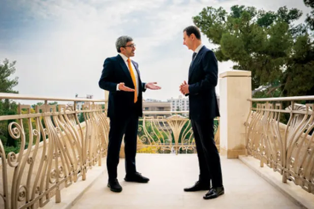 الرئيس السوري بشار الأسد والشيخ عبدالله بن زايد في دمشق أمس (وام)