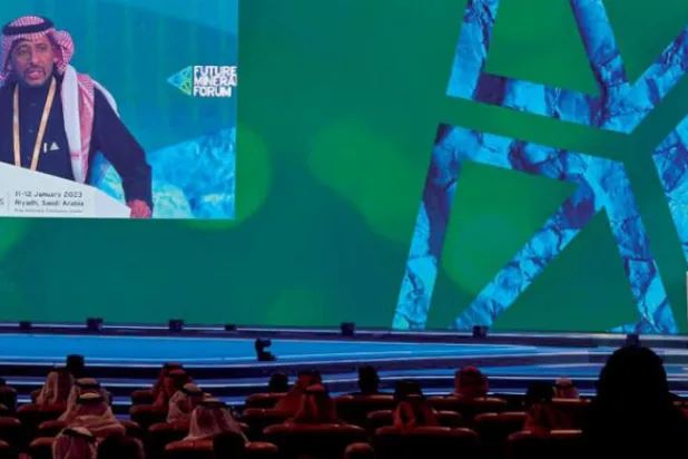 Minister of Industry and Mineral Resources Bandar al-Khorayef speaking at the Future Minerals Forum in Riyadh (SPA)
