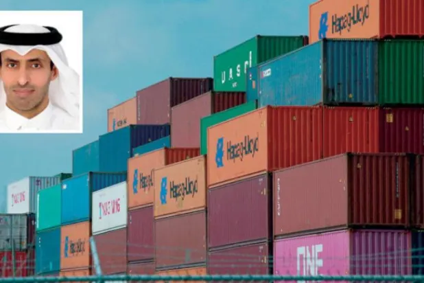 Containers are seen at Newark port in New Jersey and, in the frame, Chief Economic Advisor at the Saudi Ministry of Economy and Planning Dr. Raja Almarzoqi. (AFP)
