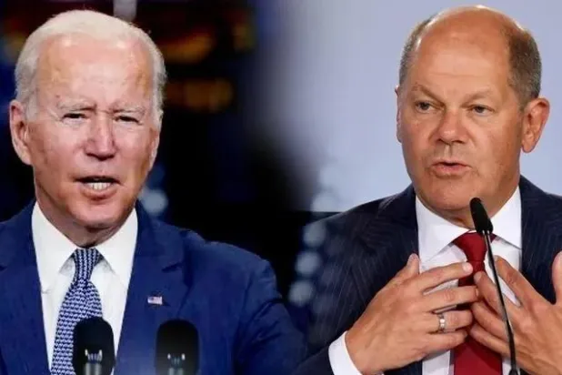 المستشار الألماني أولاف شولتس والرئيس الأميركي جو بايدن (أ.ب)