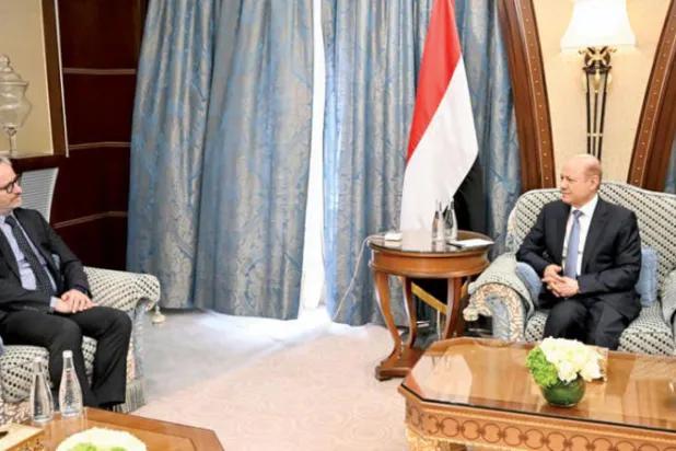 العليمي يلتقي سفير الاتحاد الأوروبي في الرياض أمس (سبأ)