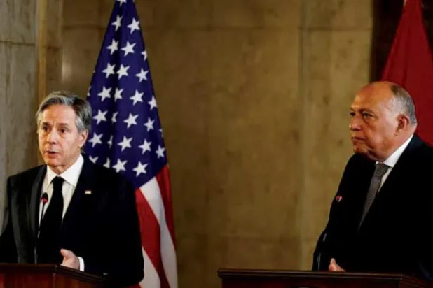 وزير الخارجية المصري سامح شكري ونظيره الأميركي أنتوني بلينكن (الاثنين) في القاهرة (رويترز)