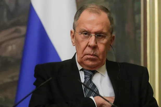 Russian Foreign Minister Sergei Lavrov attends a joint press conference with his Egyptian counterpart following their talks in Moscow on January 31, 2023. (AFP)