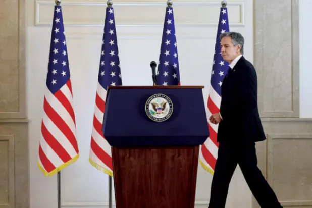 بلينكن قبل عقده مؤتمراً صحافياً في القدس في 31 يناير (أ.ف.ب)