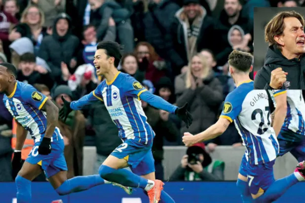 لاعبو برايتون وفرحة الإطاحة بليفربول من كأس إنجلترا (أ.ف.ب)  -   توماس فرانك يخوض مسيرة ناجحة مع برينتفورد (رويترز)