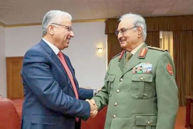 جانب من اجتماع باشاغا مع المشير خليفة حفتر في بنغازي (حكومة باشاغا)
