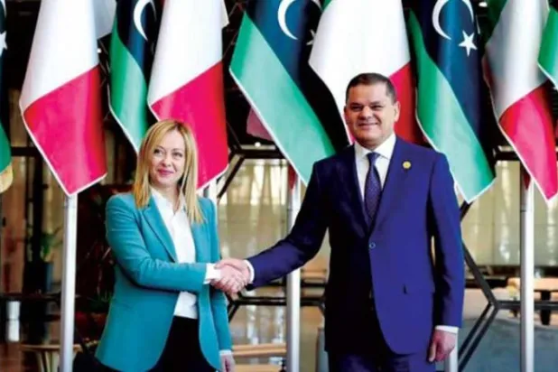 İtalya Başbakanı Giorgia Meloni ve UBH Başbakanı Dibeybe. (Ulusal Birlik Hükümeti) 