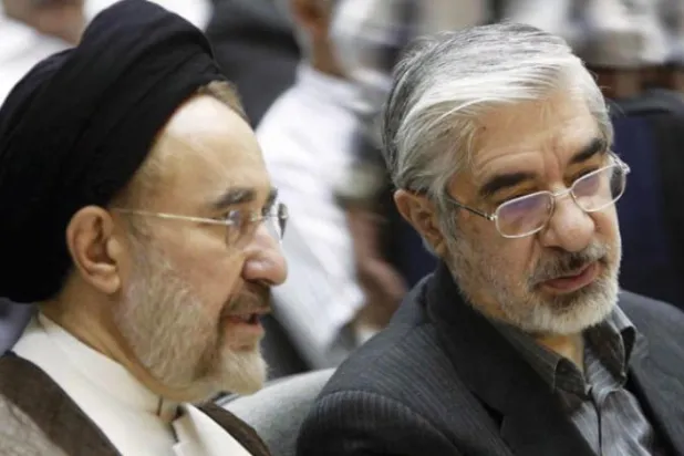 Former reformist President Mohammad Khatami and his close ally, Mir Hossein Mousavi on July 31, 2009 in Tehran. (Getty Images)