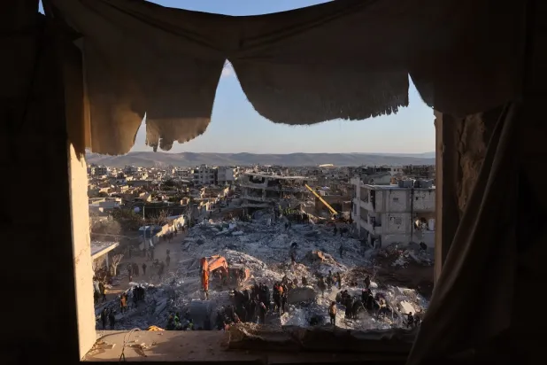 08 February 2023, Syria, Jindires: A general view of the destruction caused by the deadly earthquake that tore through the Turkish-Syrian border. (dpa)