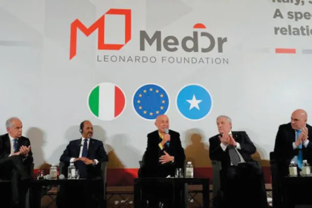 الرئيس الصومالي خلال مشاركته في ندوة بجامعة إيطالية (وكالة الأنباء الصومالية)