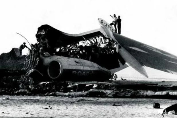One of three planes that were hijacked and forced to land outside the Jordanian capital, Amman, and that was later blown up by Palestinian militias in September 1970. (Getty Images) 
