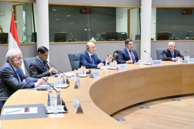 Yemen Başkanlık Konseyi Başkanı Alimi çarşamba günü Brüksel'de Avrupalı yetkililerle toplantı yaptı. (Saba)