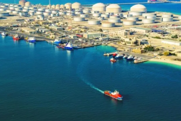 Oil tanks in the port of Ras Tanura in the eastern region of Saudi Arabia on the Arabian Gulf (Aramco website)