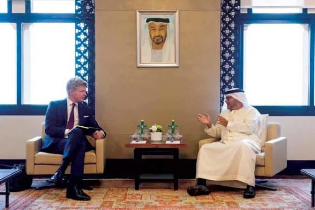 قرقاش وغروندبرغ خلال لقائهما في أبوظبي أمس (وام)