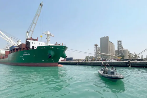 سفينة شحن في ميناء الحديدة اليمني (رويترز)