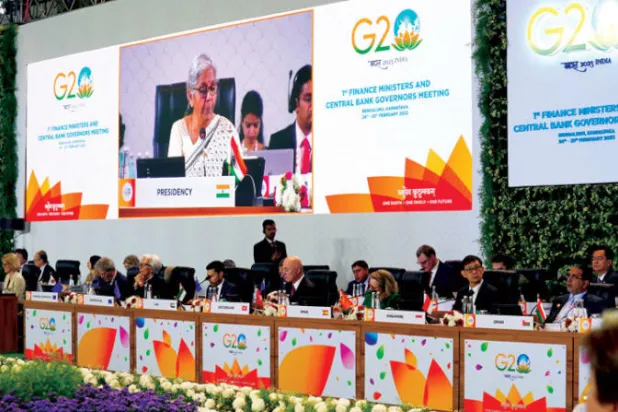 جانب من اجتماعات وزراء مالية ومحافظي البنوك المركزية لمجموعة العشرين في بنغالور الهندية (رويترز)