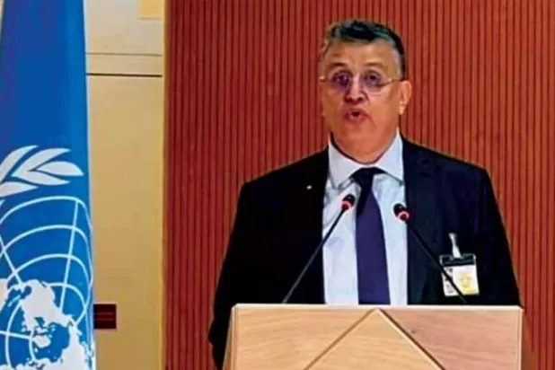 عبد اللطيف وهبي متحدثاً في مجلس حقوق الإنسان (وزارة العدل)