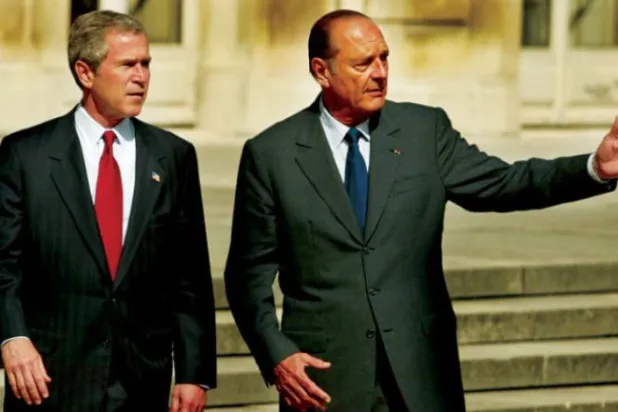 Late former French President Jacques Chirac (R) and former US President George W. Bush. (Getty Images)