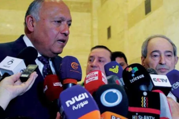 Şukri ve Mikdad dün Şam’da yaptıkları basın toplantısında (Reuters)