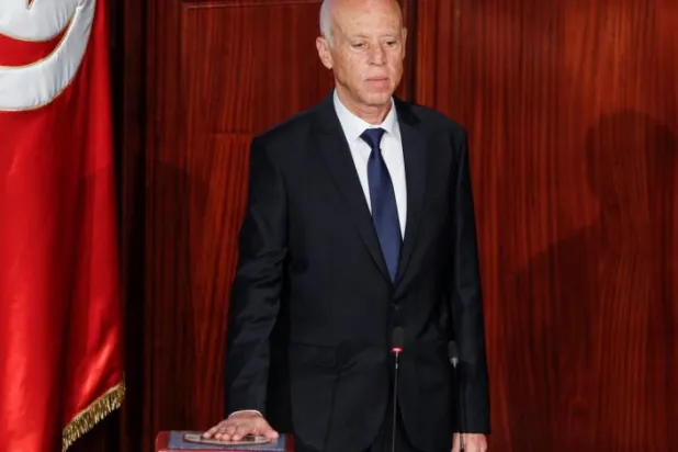  Tunisia’s president Kais Saied takes the oath of office at the Assembly of People’s Representatives in Tunis, Tunisia October 23, 2019 (REUTERS/Zoubeir Souissi)
