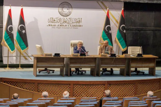 صورة وزعها مجلس الدولة لجلسته الطارئة في العاصمة طرابلس أمس