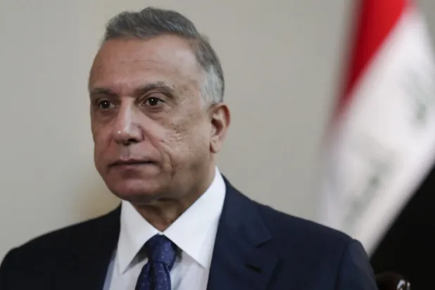 Then Iraqi Prime Minister Mustafa al-Kadhimi poses in his office during an interview with The Associated Press in Baghdad, Iraq, on July 23, 2021. (AP)