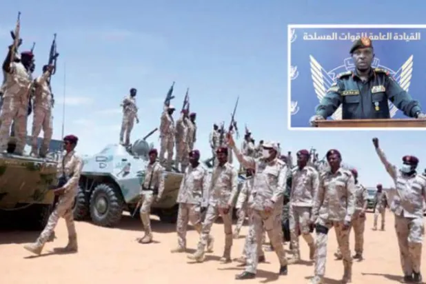 "حمیدتی" کل اپنی افواج کے سامنے ("کوئیک سپورٹ" ویب سائٹ)... اور فریم میں فوج کے ترجمان خبردار کرتے ہوئے (اے پی)