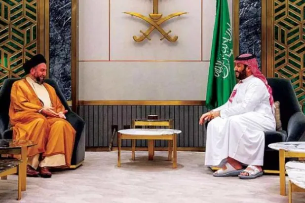 شہزادہ محمد بن سلمان نے اتوار کو جدہ میں عمار الحکیم کا خیرمقدم کیا (واس)