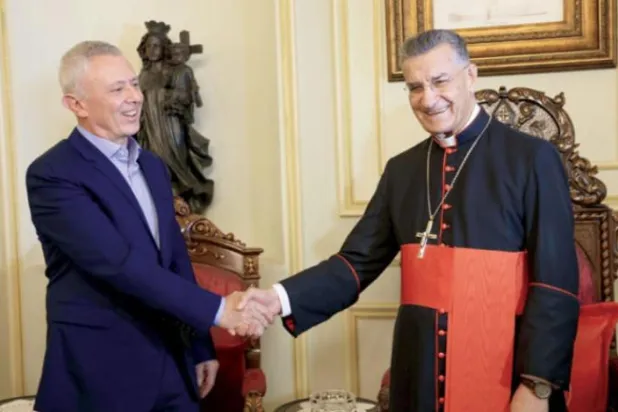 گزشتہ منگل کے روز سابق وزیر سلیمان فرنجیہ کے ساتھ میرونائٹ پیٹریارک بشارہ الراعی کی ملاقات (فرنجیہ کے ٹویٹر اکاؤنٹ سے)