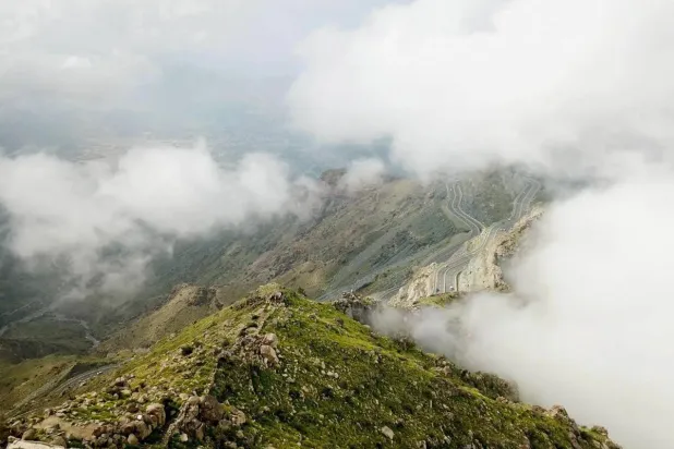 أمطار السعودية لوحة جمالية تتزين بالبرد والضباب
