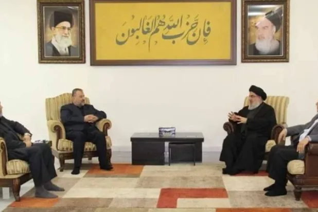 من اللقاء الأخير بين نصر الله والعاروري في ضاحية بيروت (وسائل التواصل الاجتماعي)