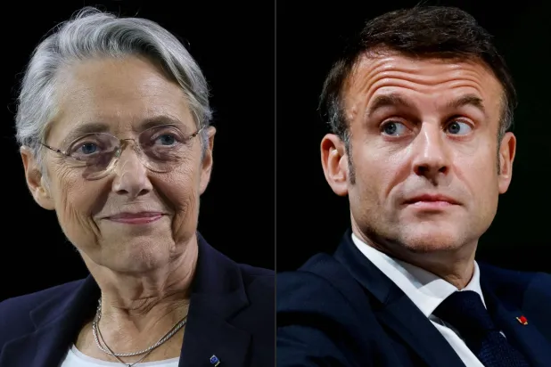 الرئيس إيمانويل ماكرون ورئيسة حكومته الراهنة إليزابيث بورن في صورة مركبة (أ.ف.ب)