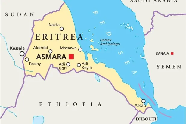 خريطة إريتريا توضّح موقع مدينة عصب (أرشيفية - وسائل إعلام أفريقية)