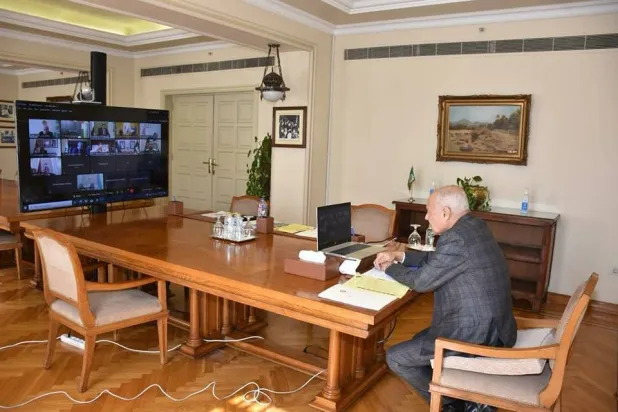 أبو الغيط خلال الاجتماع الوزاري العربي عبر الإنترنت (الجامعة العربية)