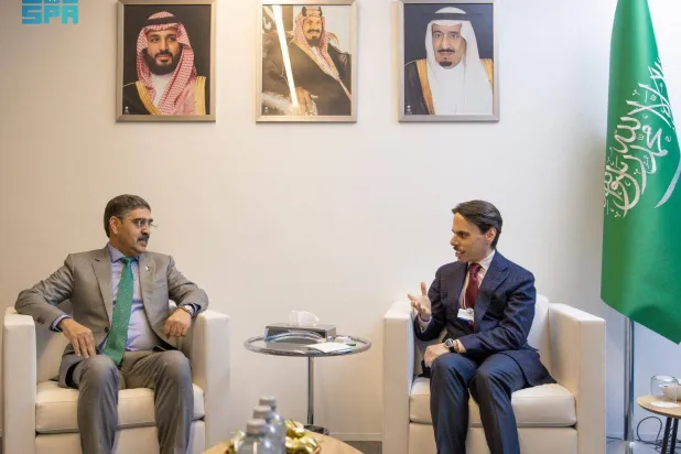 وزير الخارجية السعودي خلال مباحثاته مع رئيس الوزراء المؤقت في باكستان (واس)